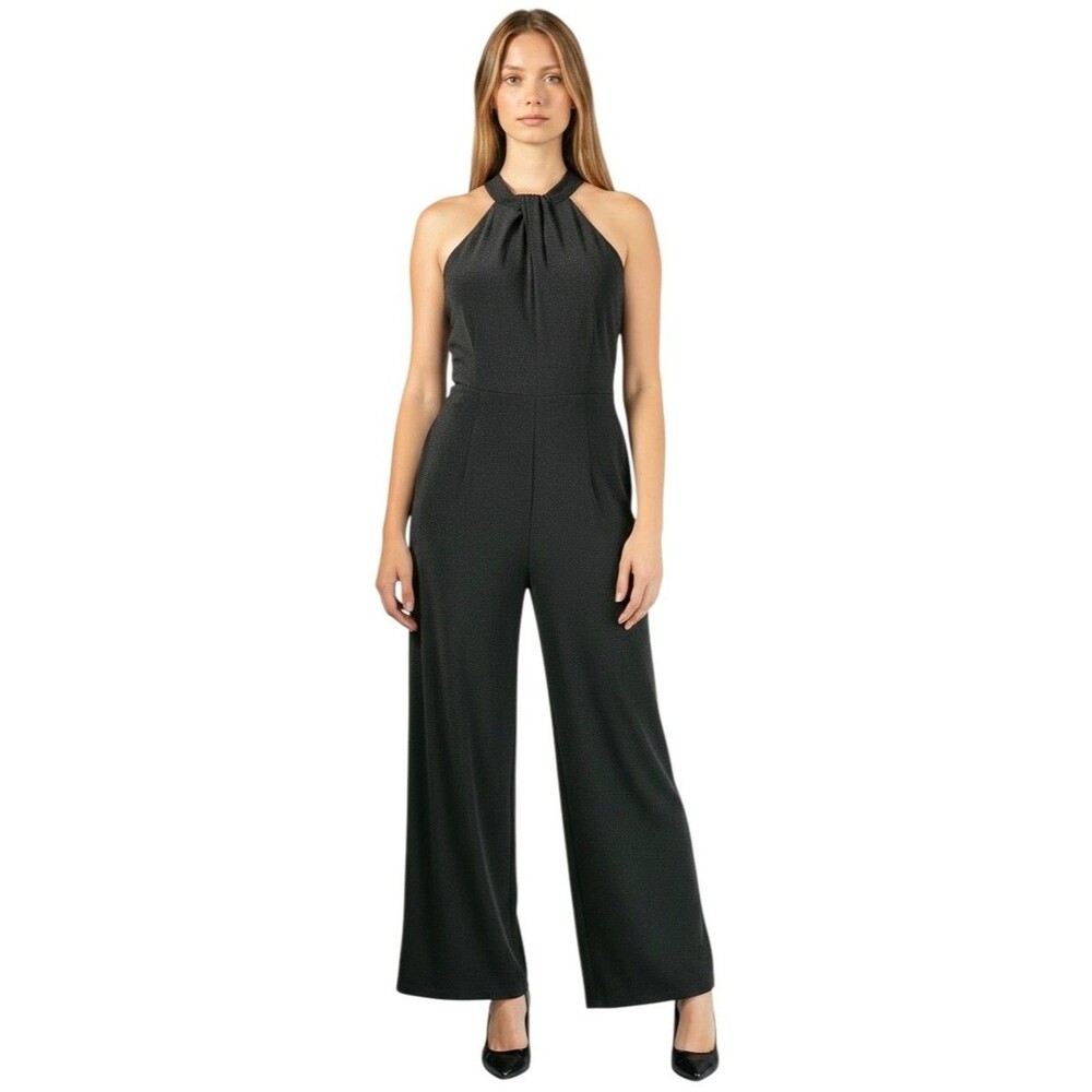 Love on a Hanger Junior's Sleeveless Shimmer Jumpsuit Twist Neck Size M Black